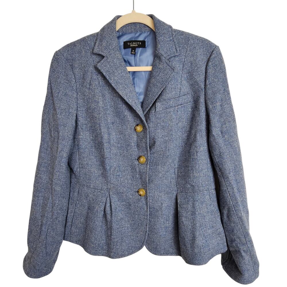 Talbots Womens Wool Blazer Size 10 Pleated Peplum Preppy Dark Academia Old Money